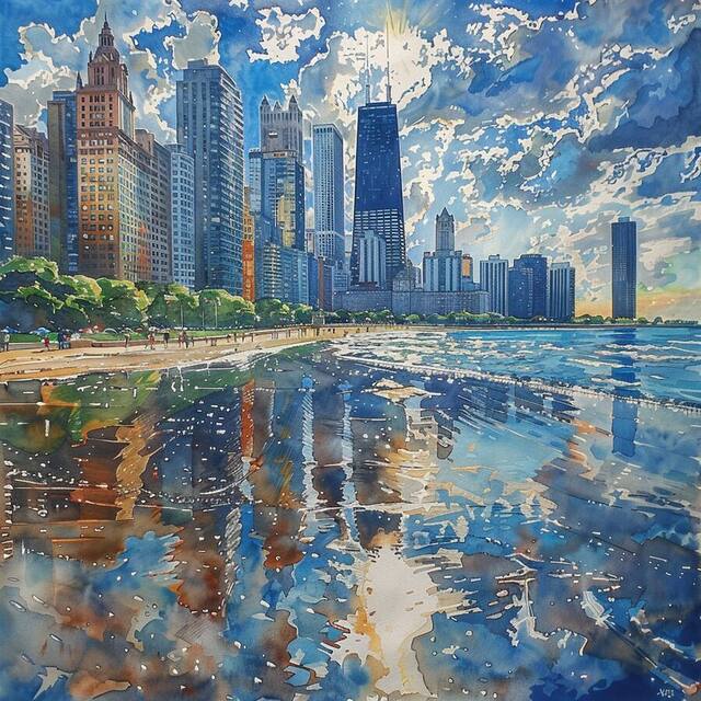 Cityscape Reflections, an artwork on view at Hair Studio & Gallery